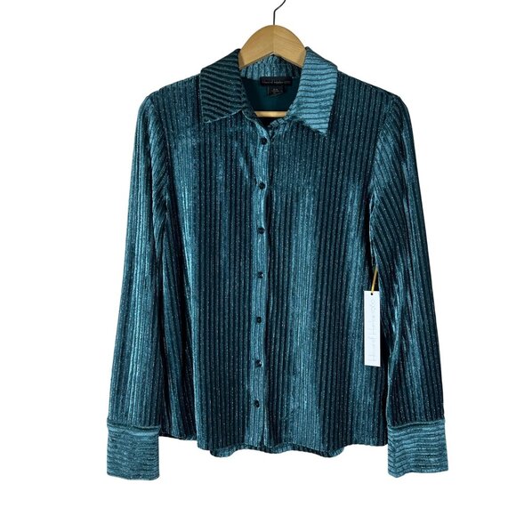 House of Harlow 1960 Ribbed Velvet Shirt Womens Size M Holiday Party Boho Retro - Picture 1 of 7